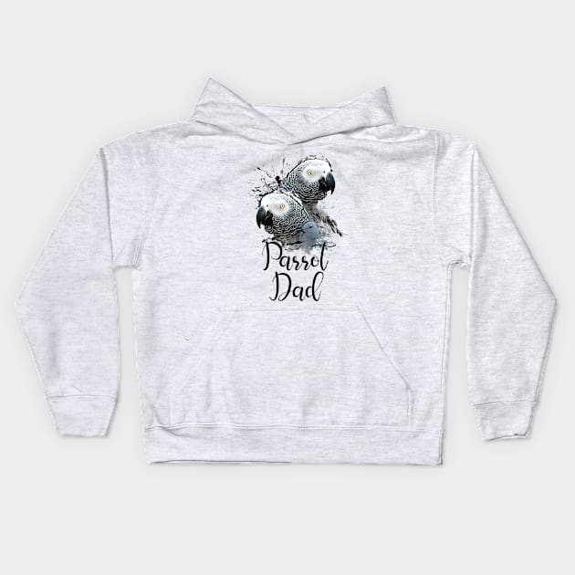 Color Splatter African Grey Parrot Dad White Kids Hoodie by BirdNerd